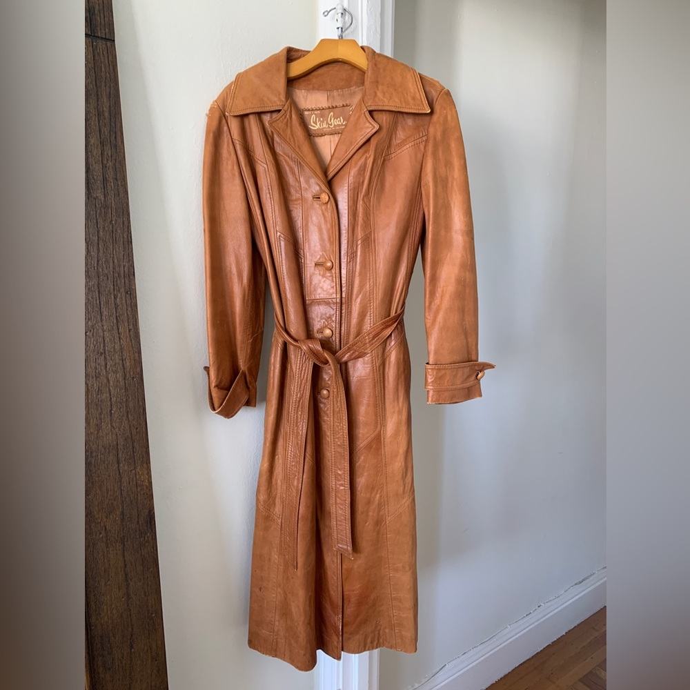 Vintage Napa Y Ante Tan Leather Trench Coat 70s